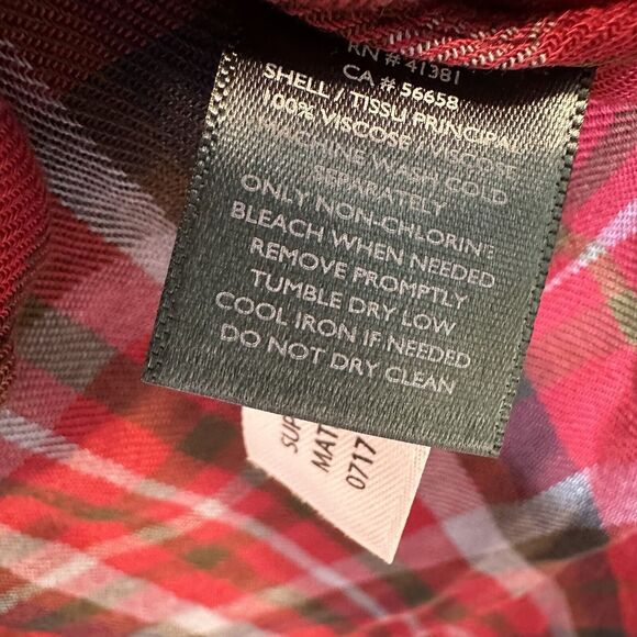 Women's Ralph Lauren Medium Tunic Button Up Top Red Plaid Viscose Flannel Shirt - Picture 9 of 11